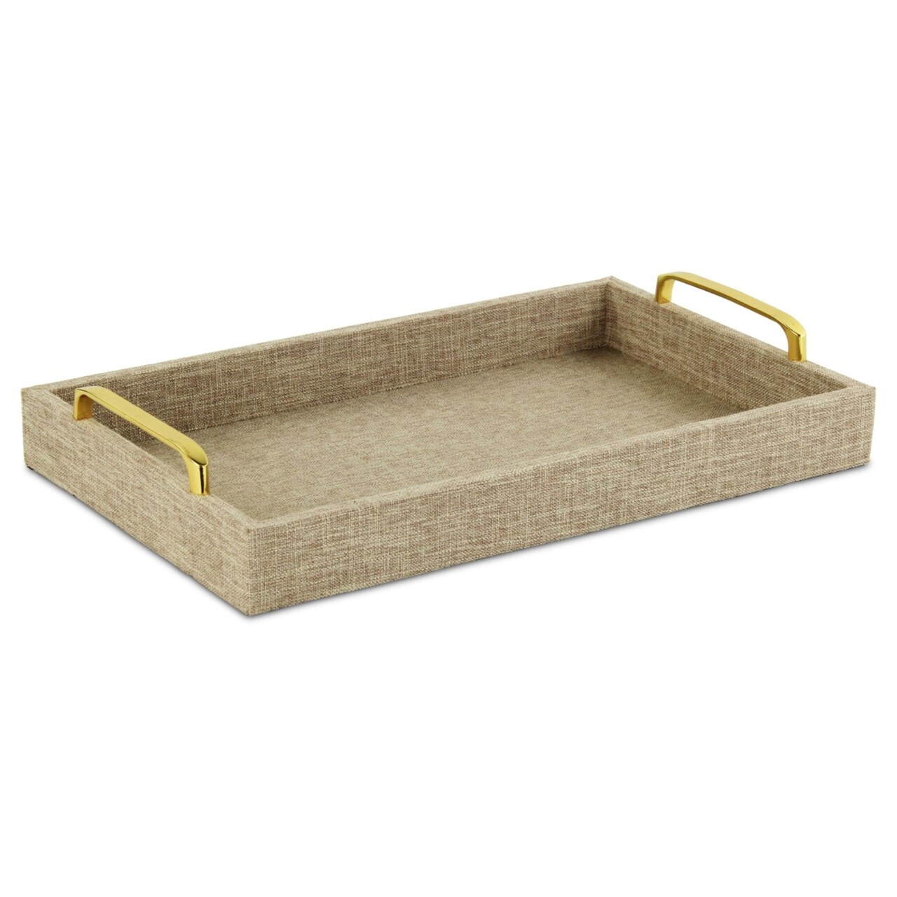 Contemporary Home Living 15.75" Beige and Gold Handmade Rectangular Linen Tray